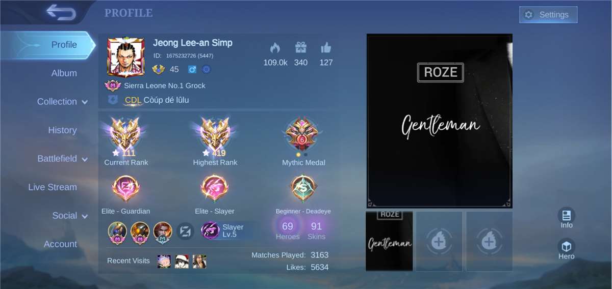 Game account sale Mobile Legends